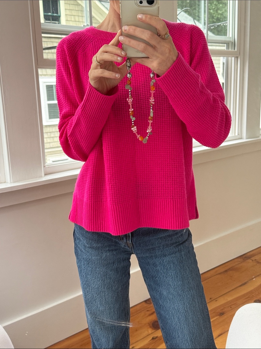 White + Warren hot pink waffle cashmere sweater (M)